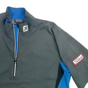 FootJoy DryJoys Wind Shirt Men's Large Gray Blue Pullover 1/2 Zip Titleist Logo